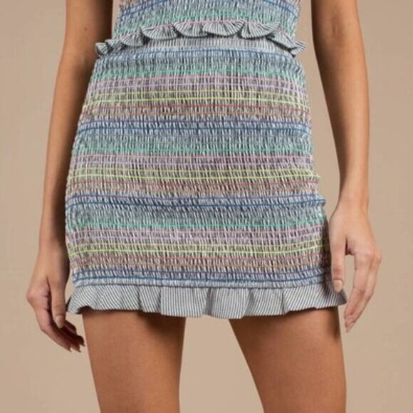 STORIA Smocked Rainbow Thread Ruffle Pull-On Mini Skirt Sz Small - Picture 1 of 8